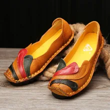 Women Genuine Leather Shoes Handmade Casual Women Flat Shoes Loafers Moccasin Comfortable Soft Creeper Women Shoes p5d57