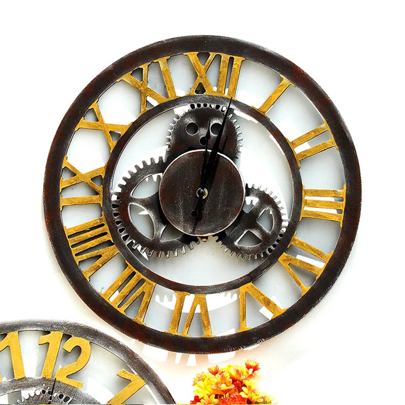 

Retro Industrial Style Household Bar Wall Decoration Clock Creative Gear Wooden Hanging Vintage Silent Wall Clock Decorations