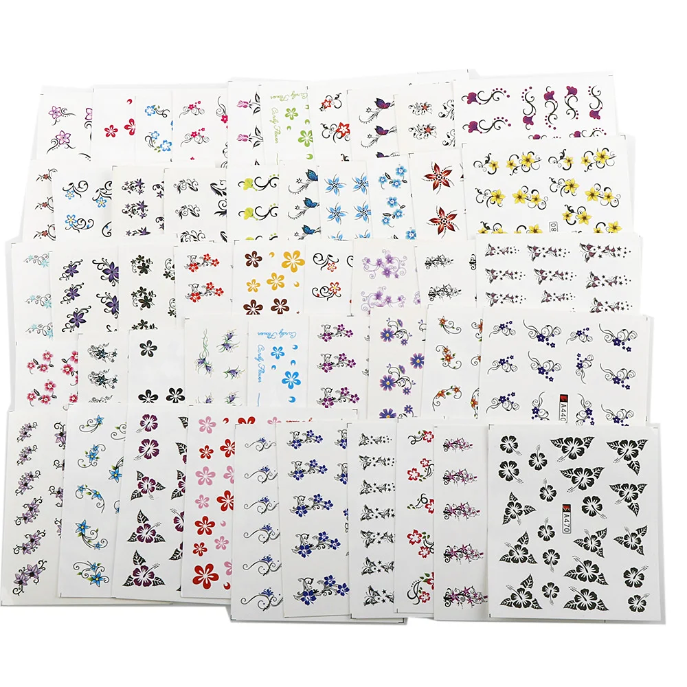 48Sheets/set Multicolor Five Petals Flowers Nail Sticker Water Transfer Stickers Manicure Nail Art Watermark Tips Random Styles