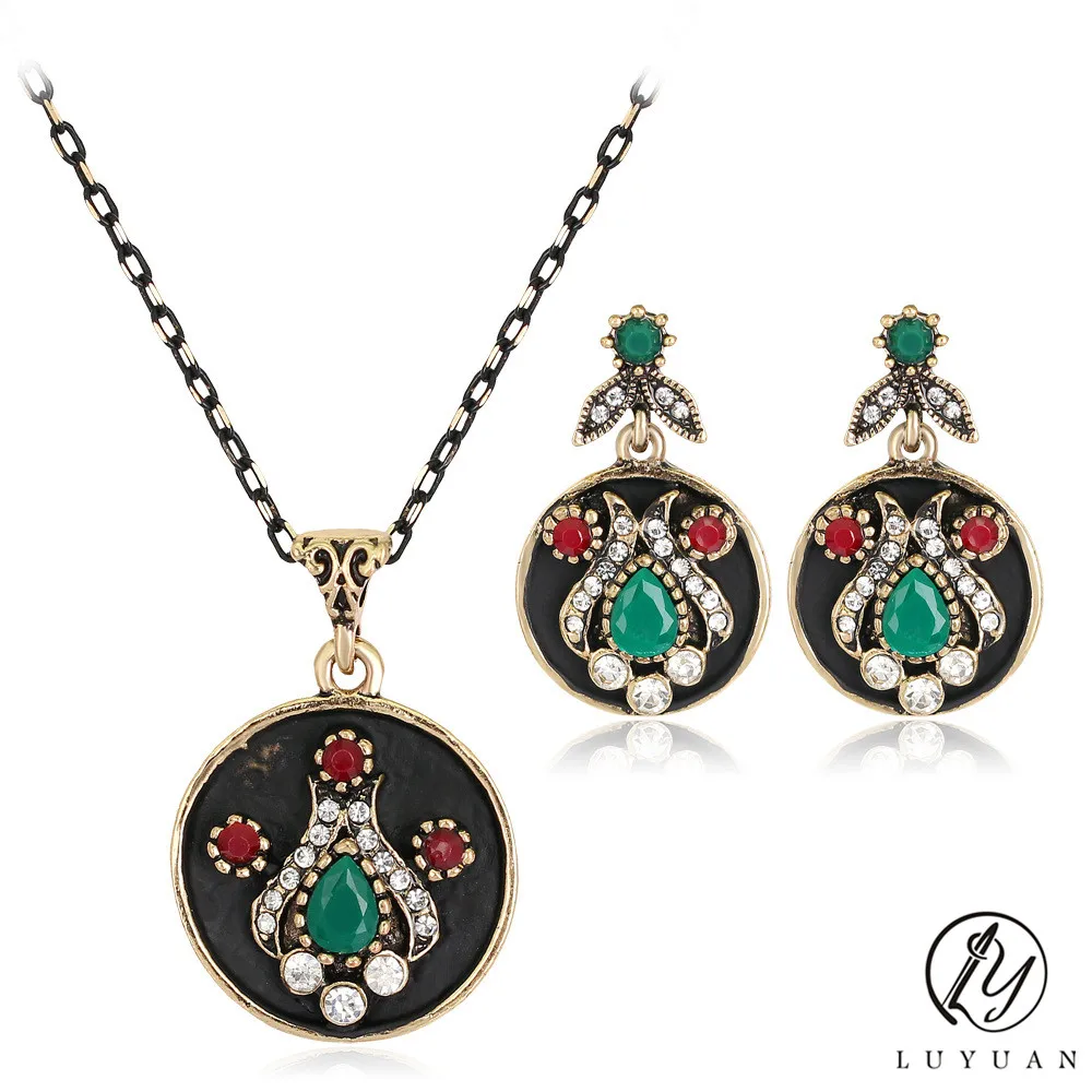 Turkish Wedding Jewelry Set For Women Antique Bronze Plated Multi Color