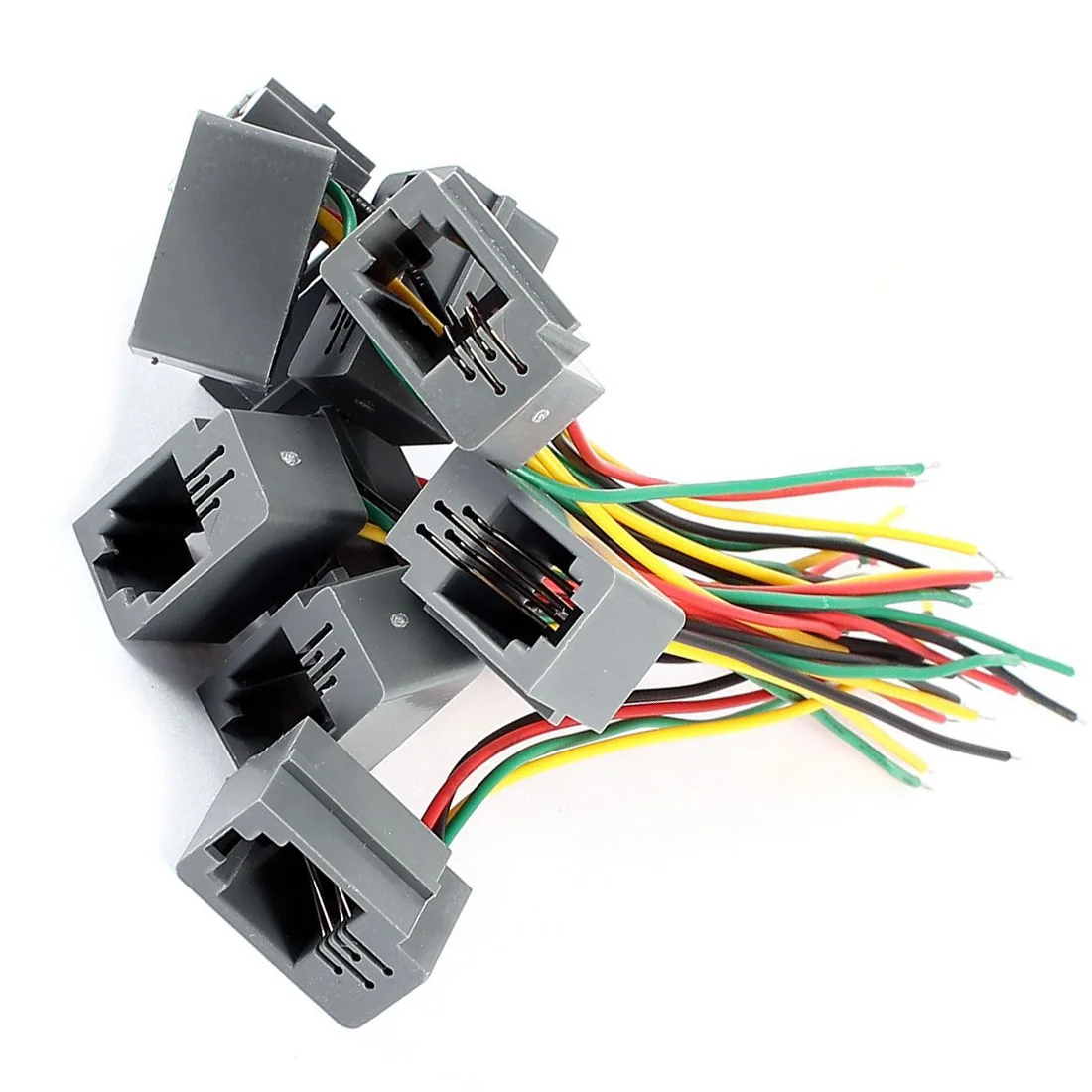 

JFBL Hot 10 Pcs 616E 4P4C RJ9 Female Telephone Connector Adapter w 4 Wires 8cm