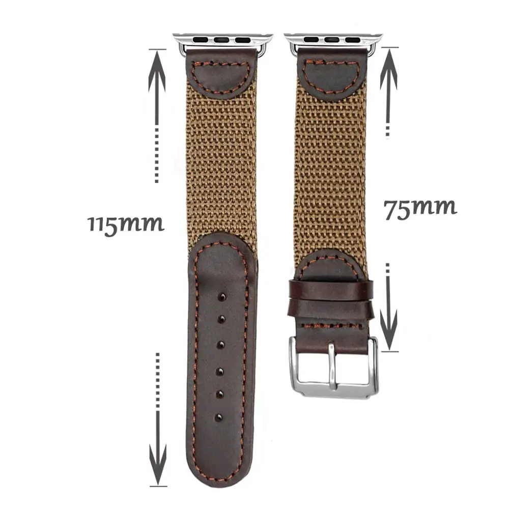 Ремешок YQI для Apple Watch Band 38 мм 40 42 44 браслет из натуральной кожи с нейлоновым НАТО
