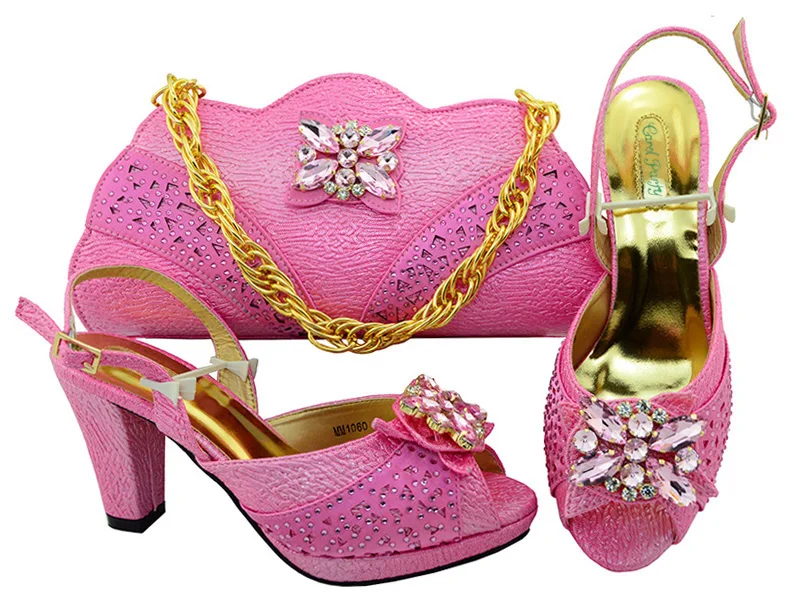 

Italian Design Pink Color Shoes With Matching Bag Set For Wedding Party Nigeria New Fashion Women Pumps Shoes and Bags MM1060