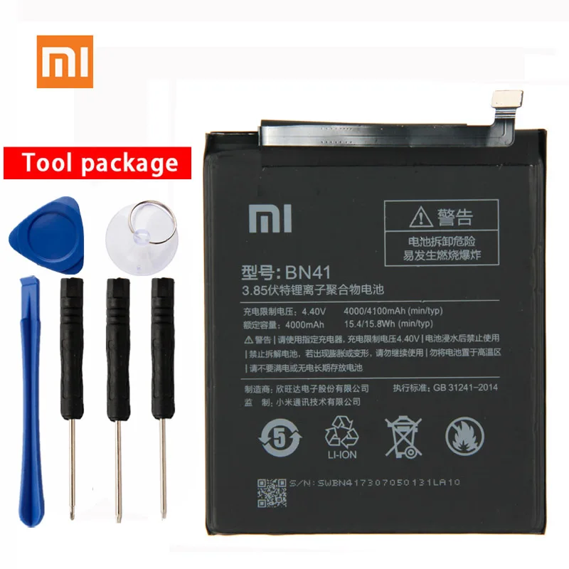 

Original Xiaomi BN41 Phone battery For Xiaomi Redmi Note 4 Note4 MTK X20 4100mAh Mobile Phone Replacement Battery
