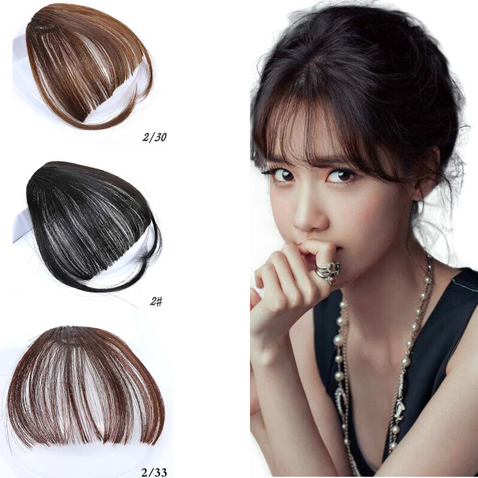 

MSTN Clip In Synthetic Blunt Air Bangs Thin Invisible Extensions Straight Front Neat Fake Hair Fringes With Temples For Women
