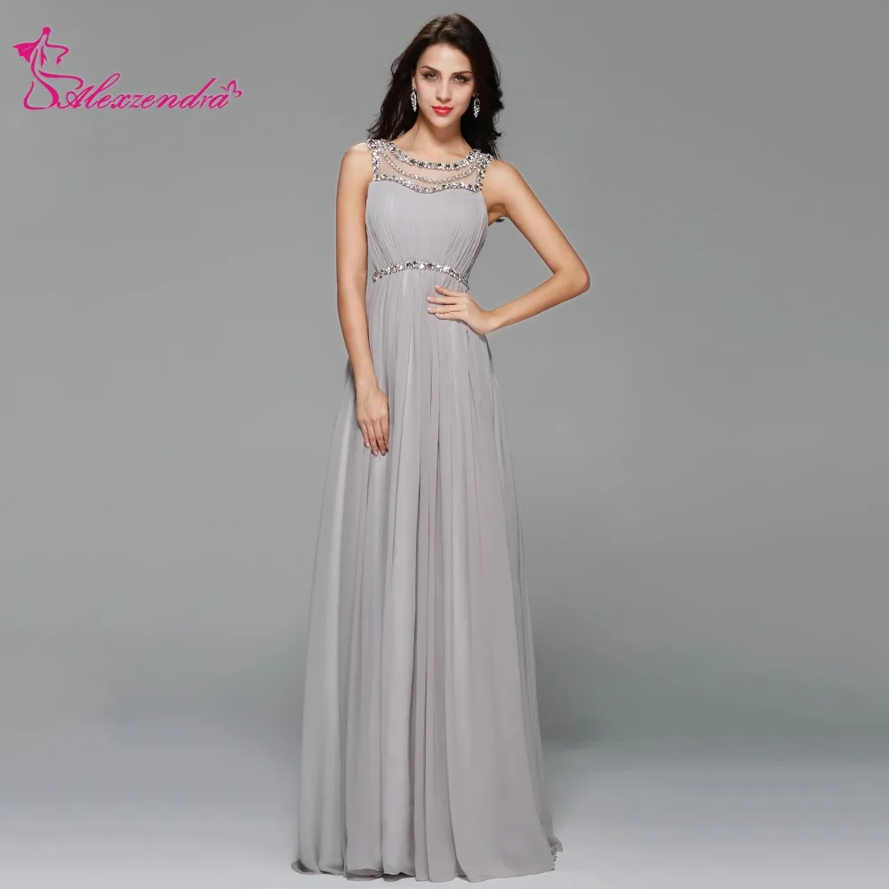 Alexzendra Dark Gray Beads Chiffon A Line Prom Dresses 2018 Party