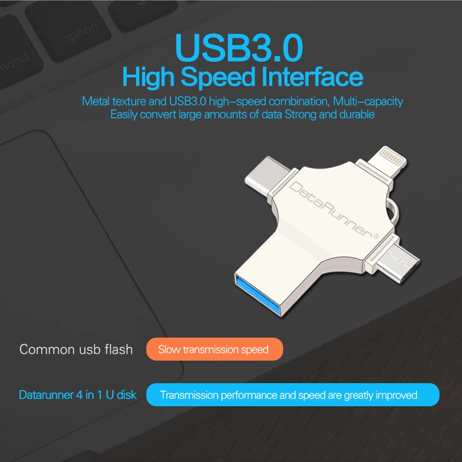 DataRunner OTG USB флеш накопитель 16 ГБ 32 64 128 Гб 4 в 1 USB3.0/iOS/type C/Micro Usb флешка накопитель|USB