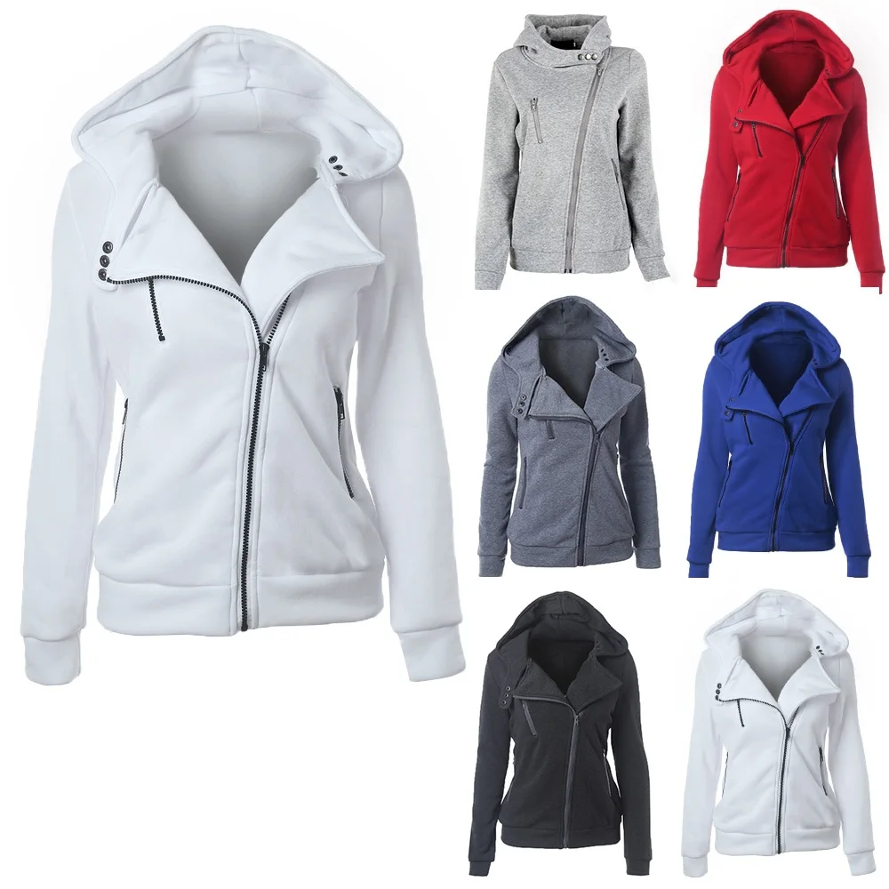 

Women Jackets 2019 Autumn New Casual Solid Zipper Lapels Outwear Fashion Hooded Turn Down Collar Female Streetwear Plus Size