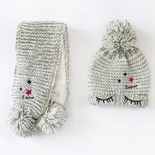 Nouveau 2016 Bébé Épais Chapeaux D’hiver, Mode Ins Chaude Yeux Bébé Garçon/Fille Tricoté Chapeaux Nouveau-Né Bébé Bonnets + écharpe Twinset, Costume pour 1-4 T