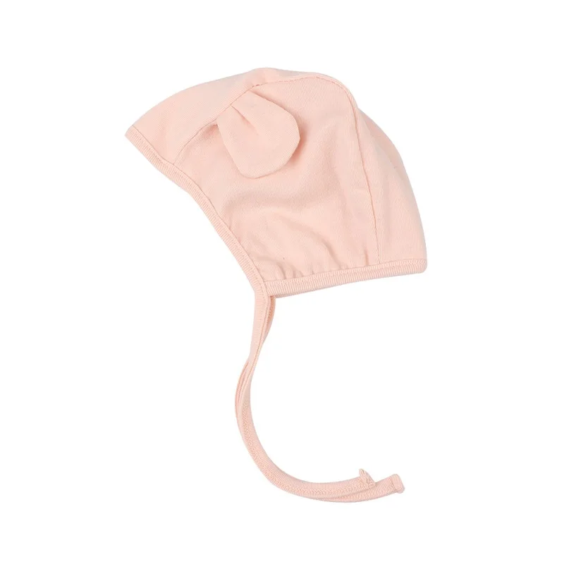 Cotton Cute Baby Girls Hat Lace Up Newborn Baby Beanie Pink White Soft Princess Girls Hat With Ears Spring Baby Girls Clothing (1)