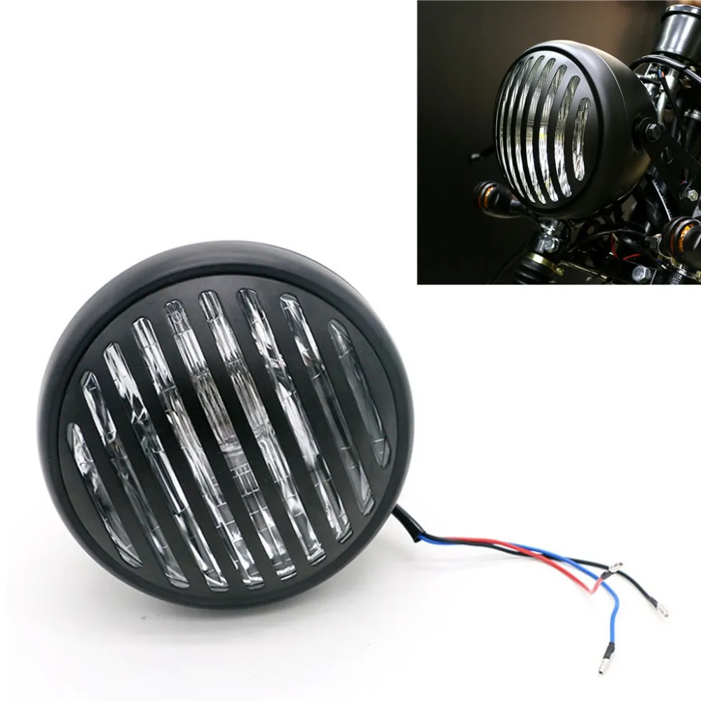 7 "Faro Moto Universale Da 7 Pollici Argento/Nero Con Stile Grill Per Harley Cafe Racer Per Cruisers Choppers Cafe Race