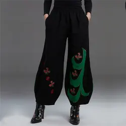 Национальный тренд китайский стиль хлопок белье штаны-шаровары для женщин вышивка шаровары Штаны брюки с эластичной резинкой женские tcy0701