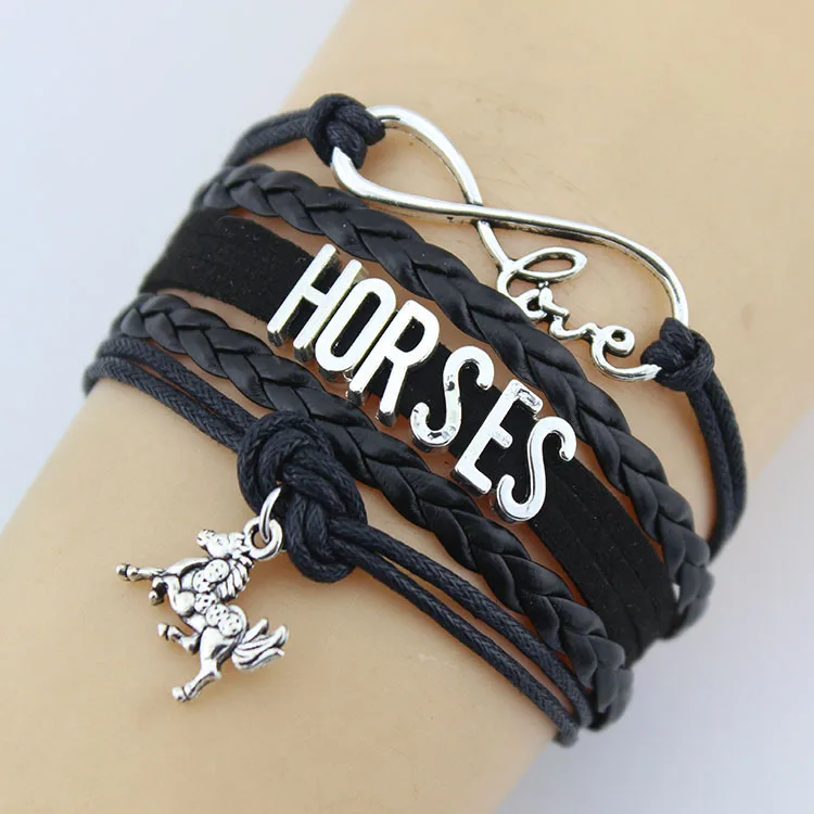 LNRRABC новые модные браслеты 1 шт. унисекс для женщин и мужчин очаровательный ретро лошадь плетеный браслет, украшение, подарок 4 цвета - Окраска металла: Black