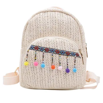 

Summer Backpacks 2020 New Fashion Women Girls Outdoor Woven Straw Hairball Zipper Large Capacity Backpack Travel Bags #Zer