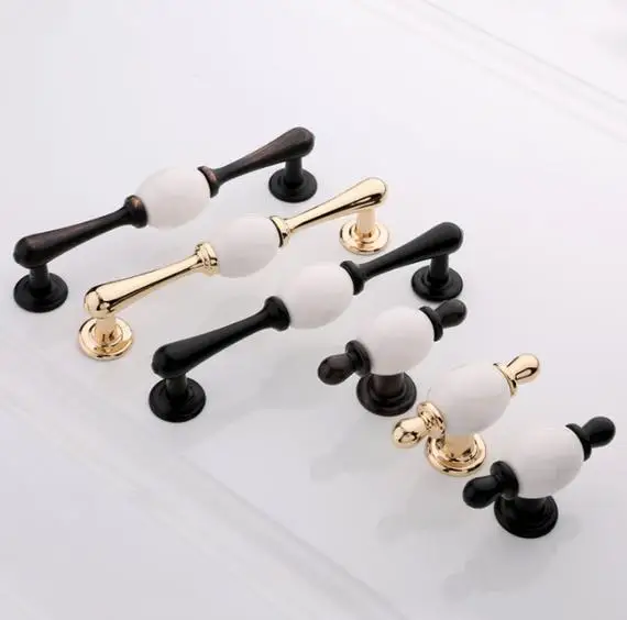 

5'' Gold Black Dresser Pulls Knobs Drawer Handles T bar Knob Ceramic Kitchen Cabinet Handle Porcelain Furniture Handle Hardware
