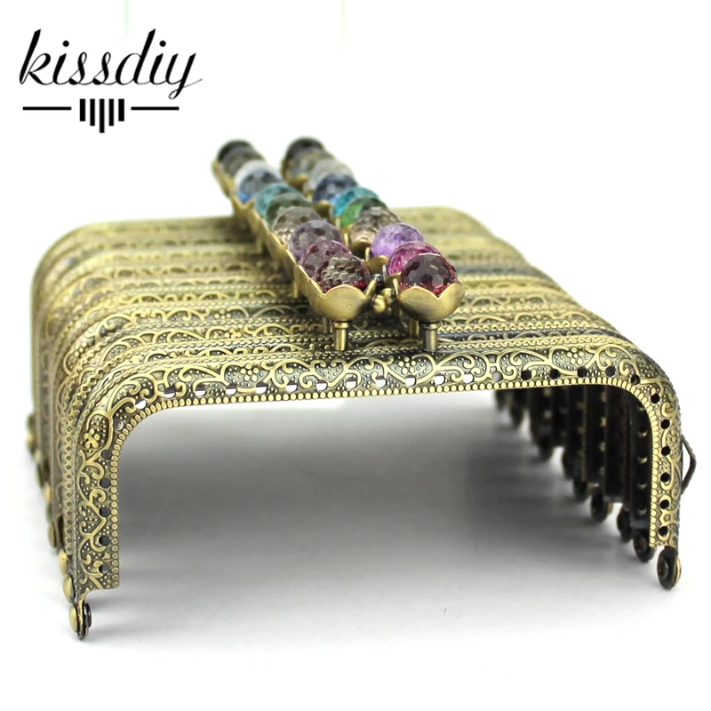 

KISSDIY 20PCS 10.5 cm Colorful crystal bead Metal Purse Frame square antique bronze brass lace Coin Purse Frames,Freeshipping