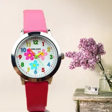 Детские Кварцевые спортивные часы Relojes Mujer для мальчиков и девочек, модные детские часы с рисунком розового цветка, детские часы Relogio Feminino