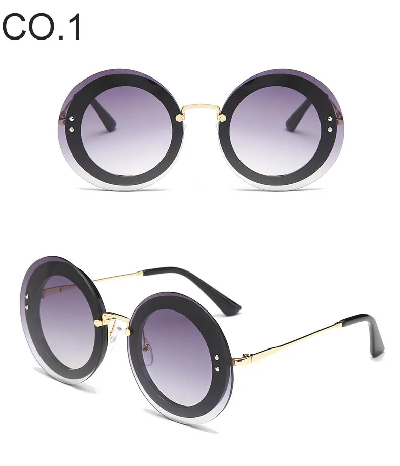 Корейские популярные большие круглые солнцезащитные очки для женщин, фирменный дизайн, прозрачные круглые солнцезащитные очки без оправы, роскошные очки Oculos