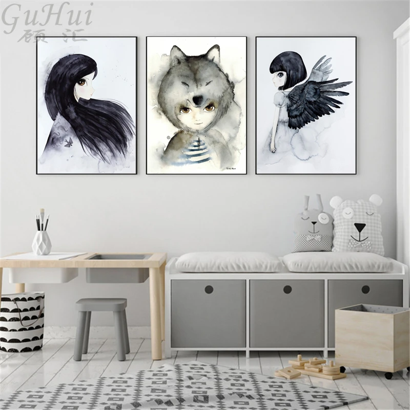 Racoon-Canvas-Painting-Nursery-Wall-Art-Panda-Rabbit-Poster-and-Print-Nordic-Animal-Picture-for-Kids.jpg_640x640 