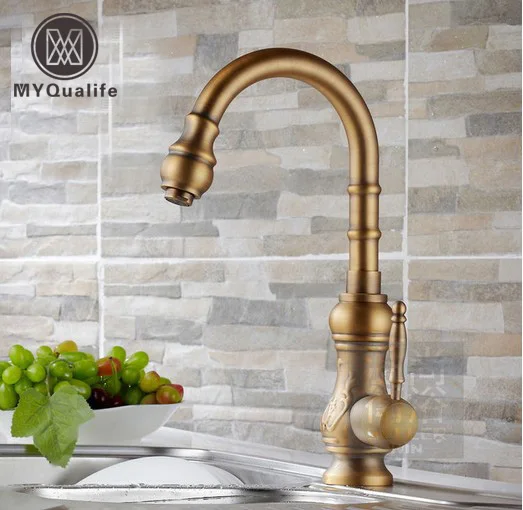 Free Shipping Deck Mounted Kitchen Faucet Bathroom Brass Antique Mixer Single Lever Vegetable Bowl Tap Swivel