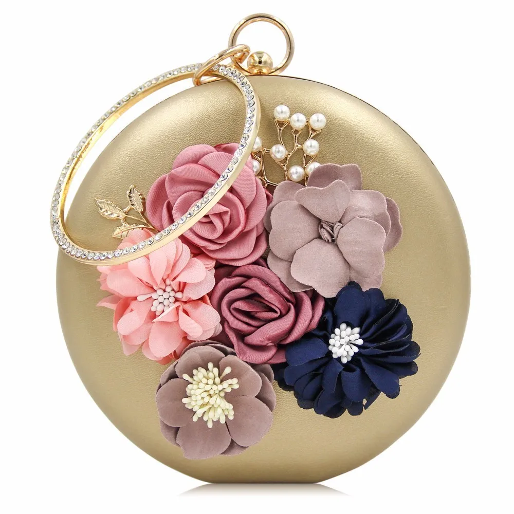 Milisente, вечерняя сумочка для женщин, круглый кристалл, вечерняя сумочка, дамская сумочка, цветок, свадебная сумочка, сумка на плечо - Цвет: Gold