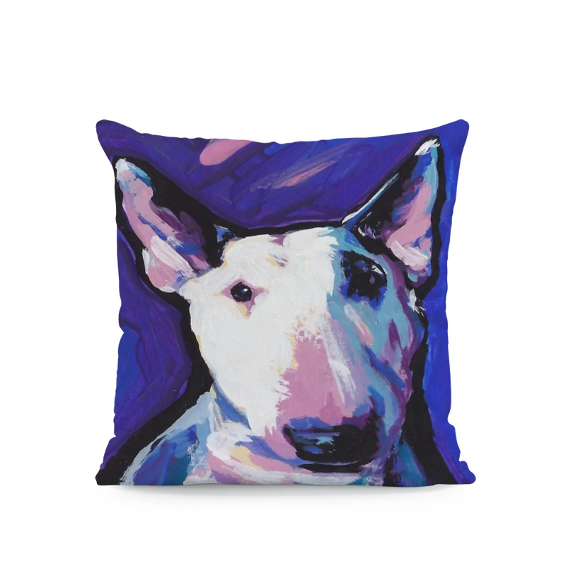 Oil Painting Dog Pillow Cushions Bull Terrier Chihuahua Dachshund Peach Skin Cover Pillows Decoration Home Sofa Seat Pillowcases - Color: 3