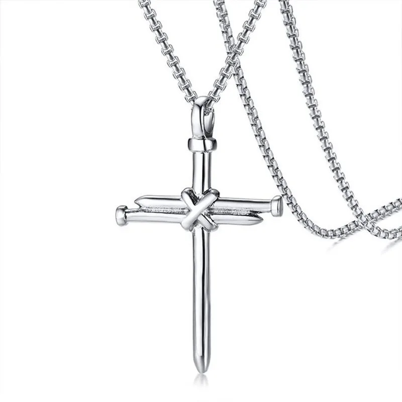 

SUMENG New Hip-hop Splicing Nail Cross Necklace Mens Gold Stainless Steel Jesus Christ Cross Pendants Necklaces Hip Hop Jewelry