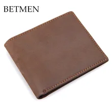 BETMEN Vintage Genuine Leather Men Wallets Casual Bifold Crazy Horse Leather Wallet Slim Card Holder