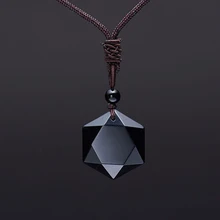 Wholesale Genuine Natural Obsidian Stone Pendants Six Stars Pendant Energy Stone Necklace Sweater Chain Fashion Jewelry obsidian and stars