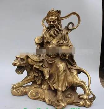

YM 306 16" Chinese Bronze Wealth YuanBao Money Dragon Mammon God On Tiger Buddha Statue