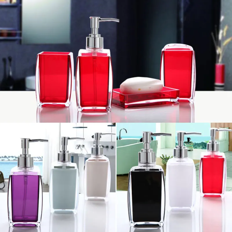 Billig Neu Acryl 4 Stück Badezimmer Zubehör Set Seife Dispenser Flasche Seife Teller Tasse Zahnbürste Halter Fall Caddy XSD88