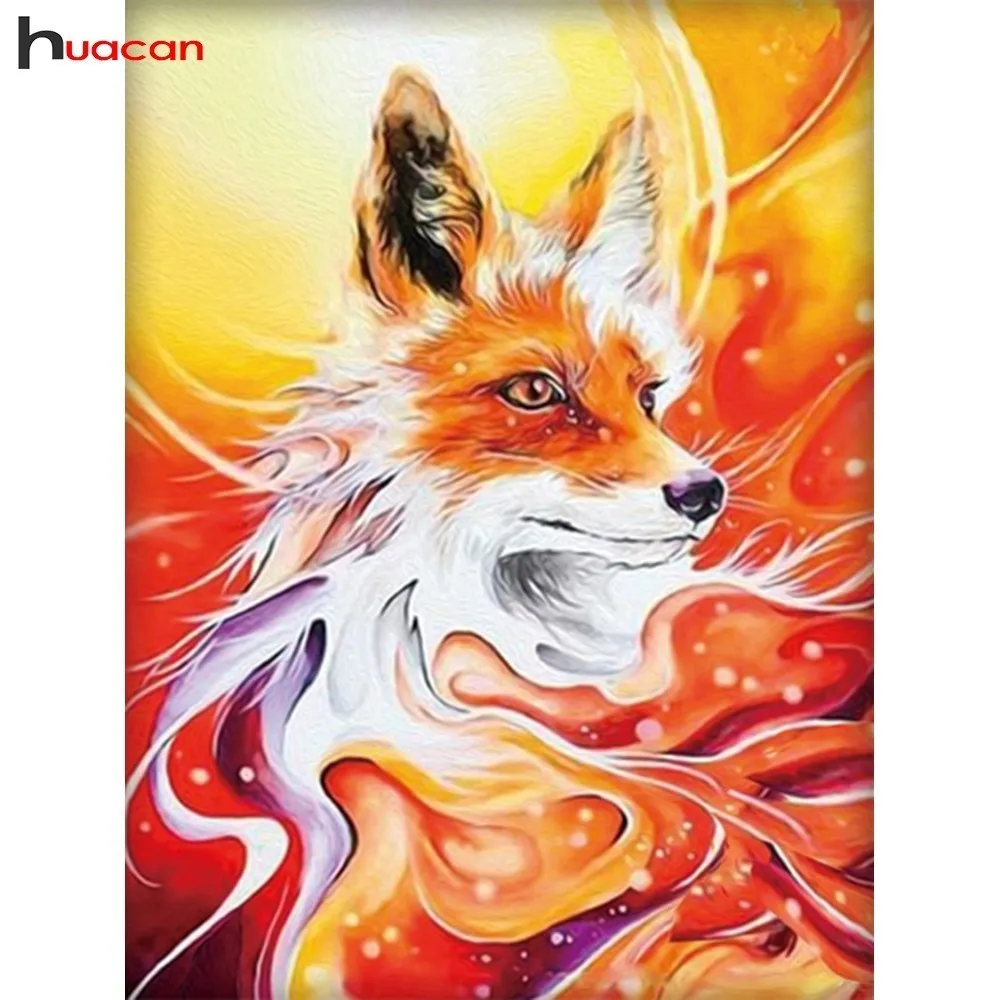 

Huacan Diamond Mosaic Diamond Embroidery Animal Picture By Rhinestones Diamond Painting Fox Square Full Rhinestones Decoration