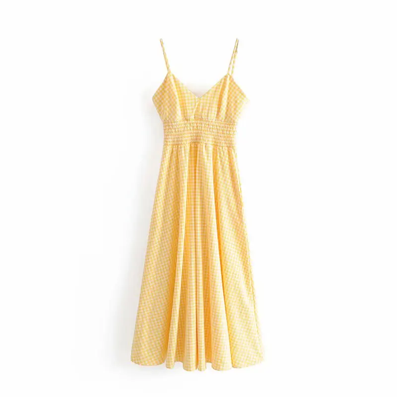 

Sling Dress Summer Women Honeycomb Mid-Calf Elegant V-Neck Women Casual Printed Sleeveless Dress Slim A-Line Beach Sundress