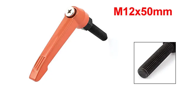 M12 x 50mm Male Thread 110mm Lever Adjustable Clamping Knob Handle Grip Orange