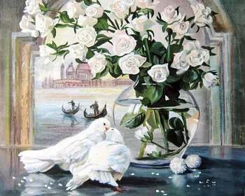 

New Kits for Embroidery 3D Diamond Painting Pigeon And Flowers Handicraft Inlay Diamond Mosaic Icons Set Embroidery Fabric