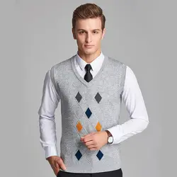 Мужские азиатского размера шерстяной свитер пуловер без рукавов основной вязаный жилет танк пледы стильные модные повседневное V образным