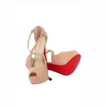 2016 Red Bottom Peep Toe Platform Cross Strap Side Buckle Caged Heeled Sandals Nude Young Girl Sweet Shoes Hot Sale