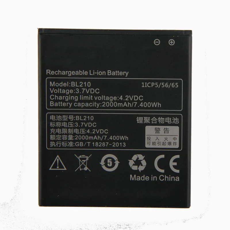 Оригинальный аккумулятор BL210 для Lenovo A750E A770E A766 A656 A658T S650 A606 S820 S820E A536 2000 мАч |