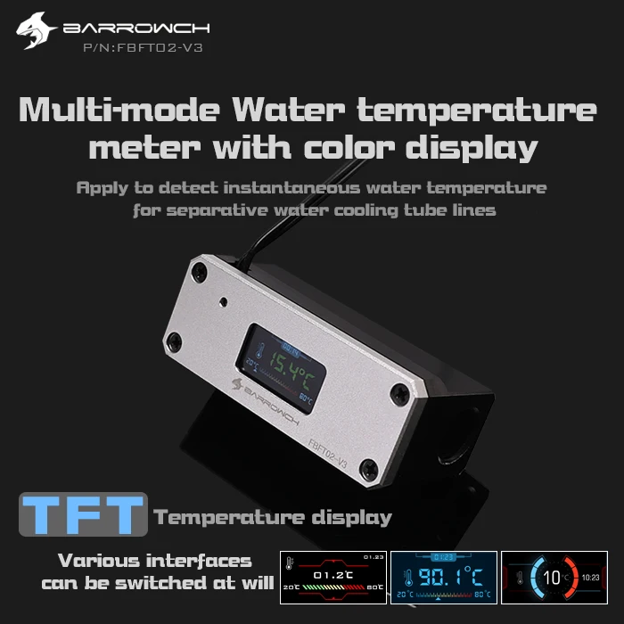 Barrowch FBFT02-V3, измеритель температуры охлаждения воды, многомодовый OLED цифровой смарт-дисплей, температура в реальном времени