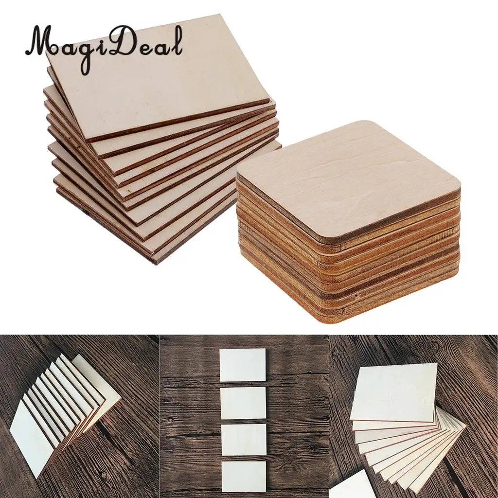 20pcs Wooden Square Rectangle Shapes Coasters Plain Wood Craft Blanks Plaque Sign DIY Pyrography Art Woodworking Materials | Дом и сад