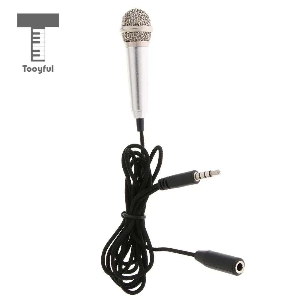 Tooyful 3.5mm Wired Microphone Handheld Mic for Smartphones Chatting Karaoke Silver