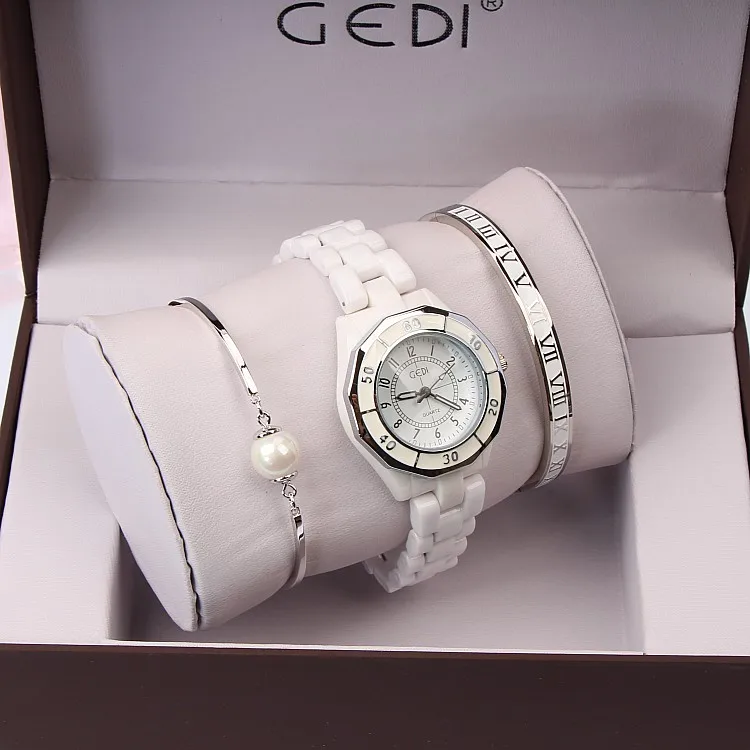 GEDI модные женские часы из белой керамики Топ люксовый бренд женские кварцевые часы 3 штуки часы-браслет Relogio Feminino Hodinky