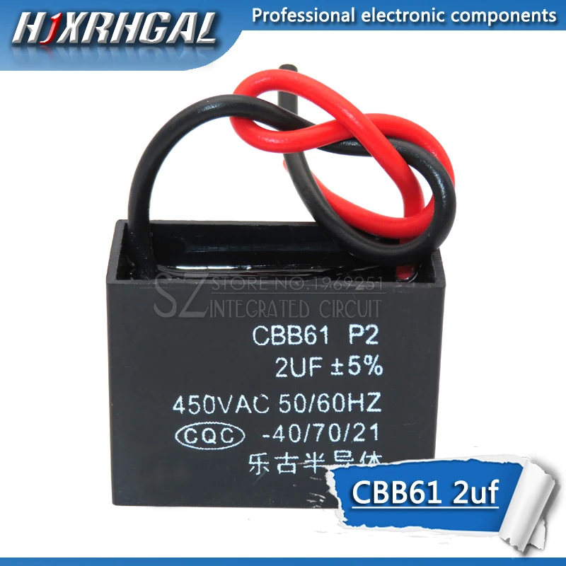 

5PCS CBB61 2UF start capacitor hanging Fan soot motor air conditioner 450VAC starting capacitance hjxrhgal