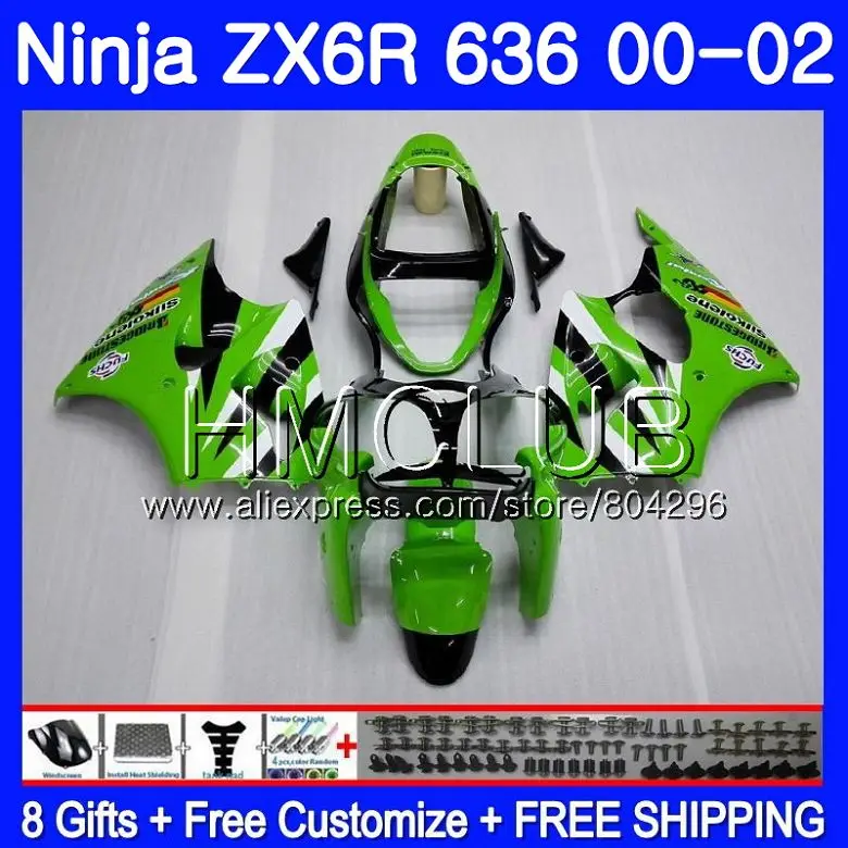 Комбинезоны для KAWASAKI NINJA ZX 600 CC 6 R ZX636 ZX6R 00 01 02 19HM. 7 ZX 636 ZX-6R ZX-636 ZX 6R зеленый обтекатель 2000 2001 2002 обтекатель