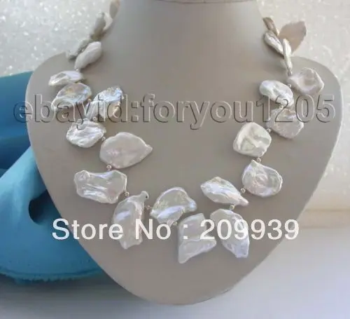 

huij 002815 Genuine Natural 20x28mm White Reborn Keshi Petal Pearl Necklace