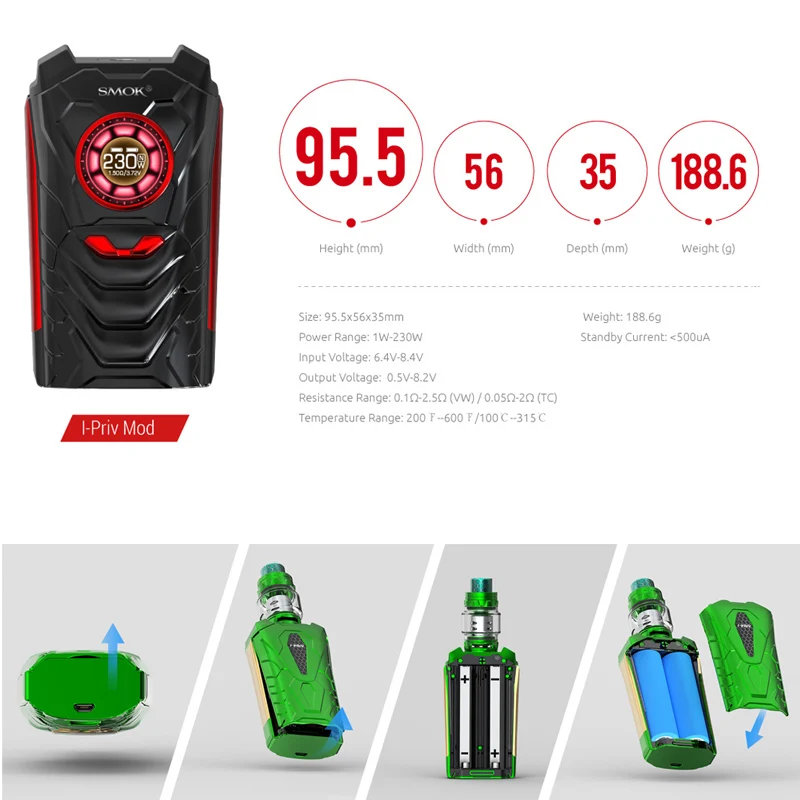 SMOK I PRIV 230 Вт Голосовое управление искусственный интеллект Priv Box Mod 8 мл TFV12 Prince Tank V12