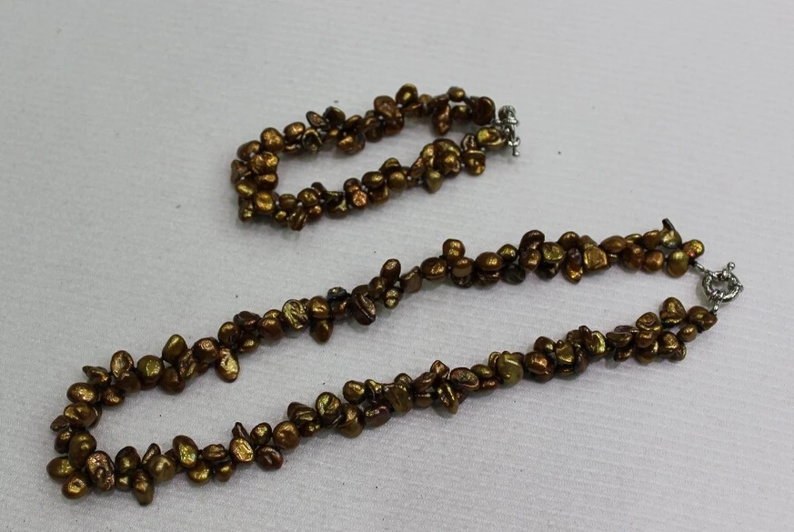 

hot sell new - j003332 2 strands Brown keshi reborn pearl set 7x10mm 8.5&18INCH "Handmade" Alloy