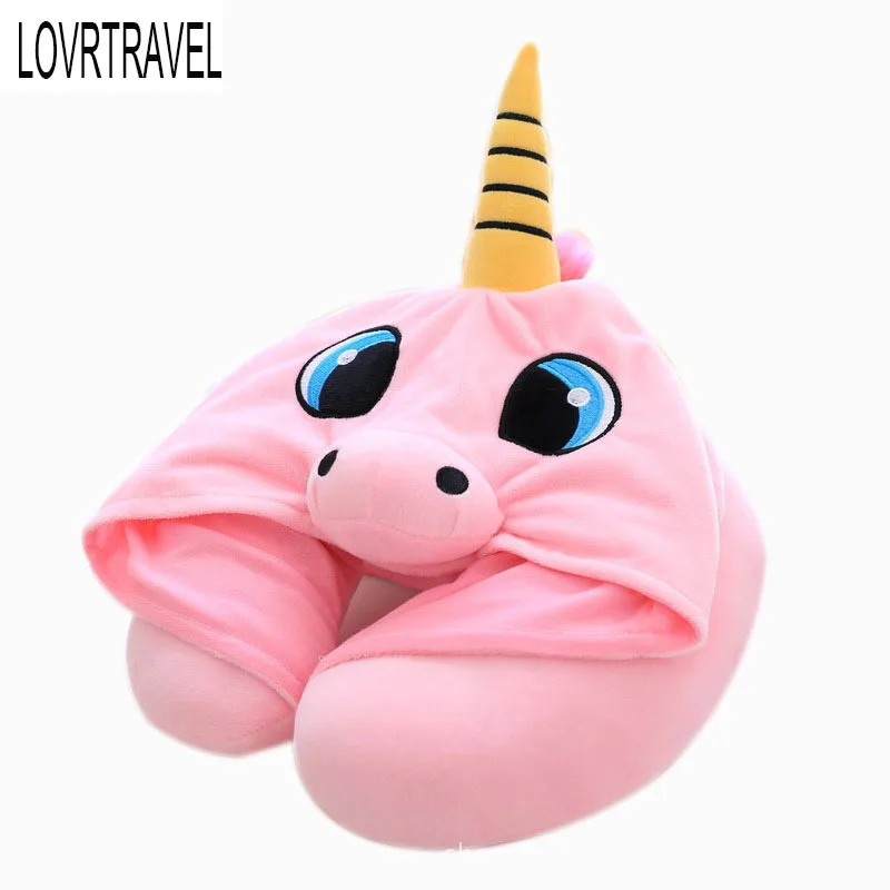 Funny Cartoon Airplane Neck Pillow with Hat Travel Comfortable Cushion