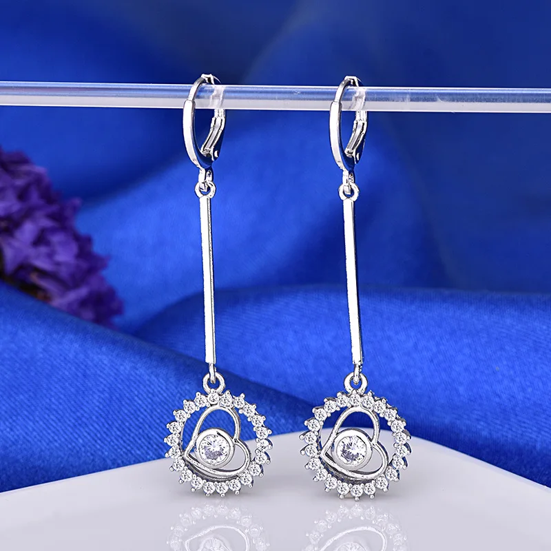 

Heart Drop Loving Earrings for Women Round Honeymoon for Couple Silver Color Plated Jewelry Like Sunshine Simple Buckle