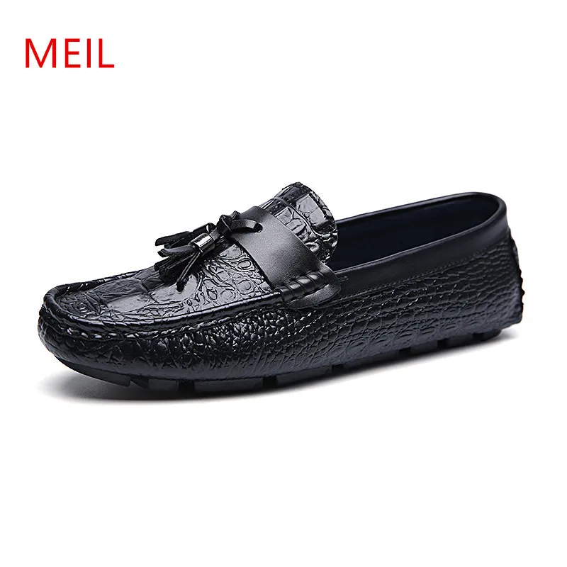 Buy leather shoes men loafers brand mens tassel boat